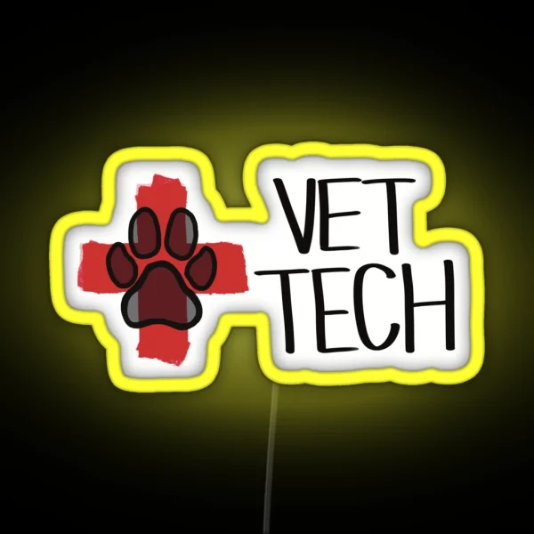 Vet Tech Cross And Paw Print Logo RGB Neon Sign
