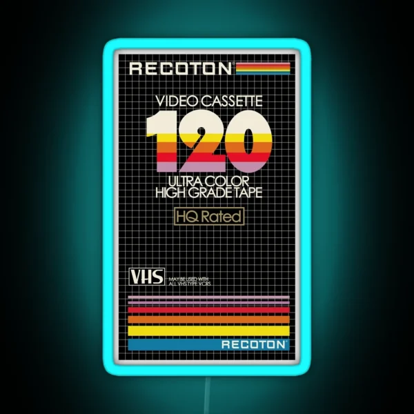 VHS Recoton T 120 HQ RGB Neon Sign