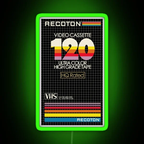 VHS Recoton T 120 HQ RGB Neon Sign