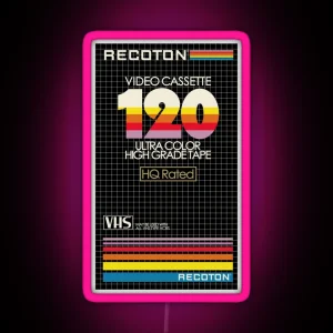 VHS Recoton T 120 HQ RGB Neon Sign