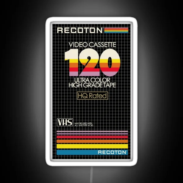 VHS Recoton T 120 HQ RGB Neon Sign