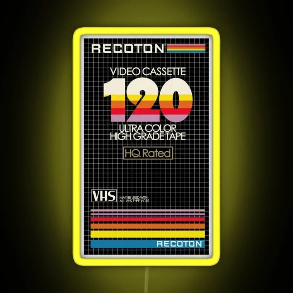 VHS Recoton T 120 HQ RGB Neon Sign