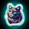 Vibrant feline art illuminated by colorful RGB neon light display.