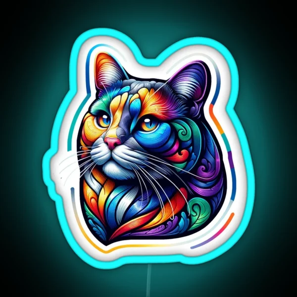 Vibrant Cat Portrait RGB Neon Sign