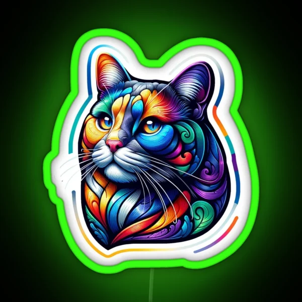 Vibrant Cat Portrait RGB Neon Sign