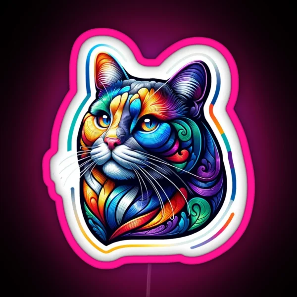 Vibrant Cat Portrait RGB Neon Sign