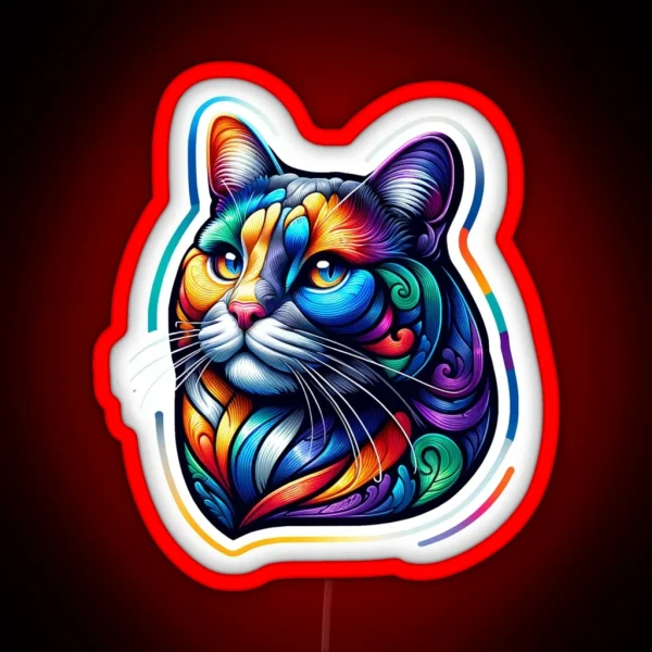 Vibrant Cat Portrait RGB Neon Sign