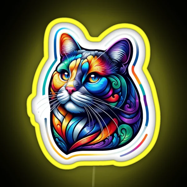 Vibrant Cat Portrait RGB Neon Sign