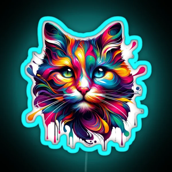 Vibrant Colorful Artistic Cat Portrait RGB Neon Sign