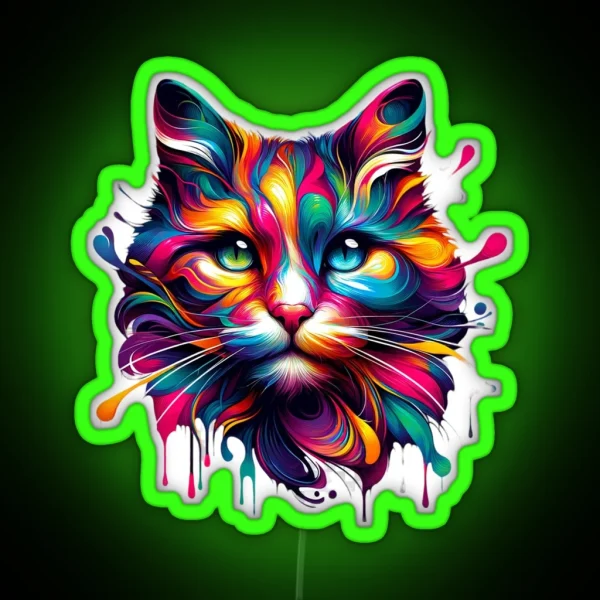 Vibrant Colorful Artistic Cat Portrait RGB Neon Sign
