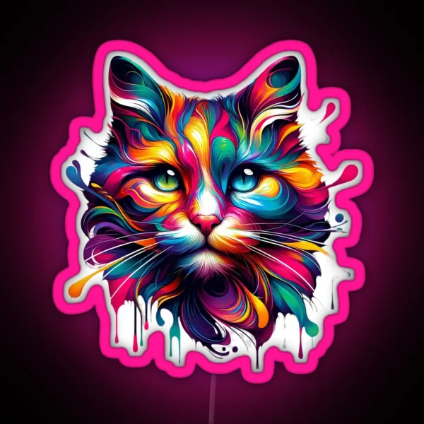 Vibrant Colorful Artistic Cat Portrait RGB Neon Sign