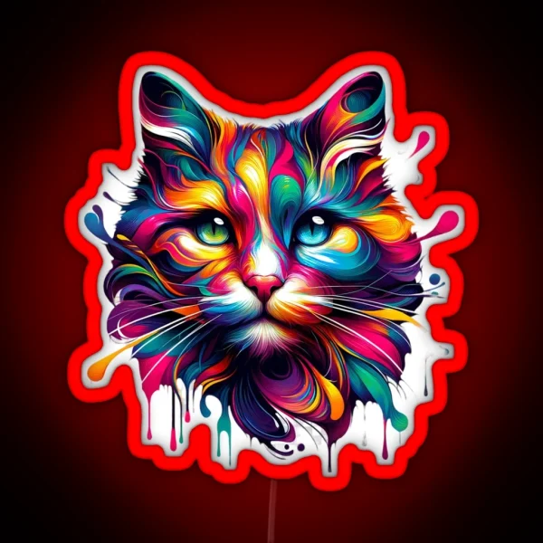 Vibrant Colorful Artistic Cat Portrait RGB Neon Sign