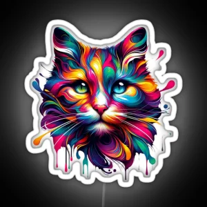Vibrant Colorful Artistic Cat Portrait RGB Neon Sign