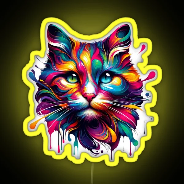 Vibrant Colorful Artistic Cat Portrait RGB Neon Sign