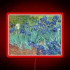 Authentic artistic tribute to Van Gogh's iconic blooming irises in neon.