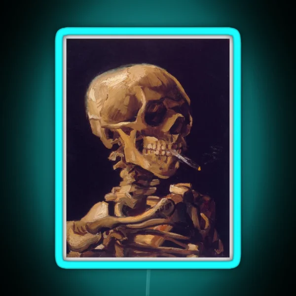 Vincent Van Gogh S Skull With A Burning RGB Neon Sign