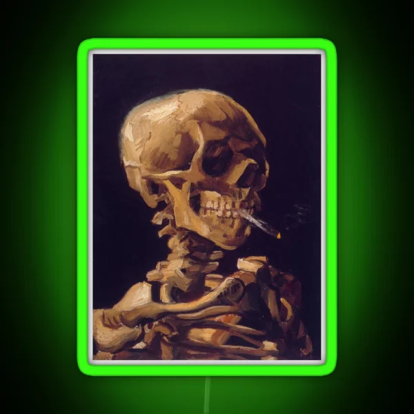 Vincent Van Gogh S Skull With A Burning RGB Neon Sign