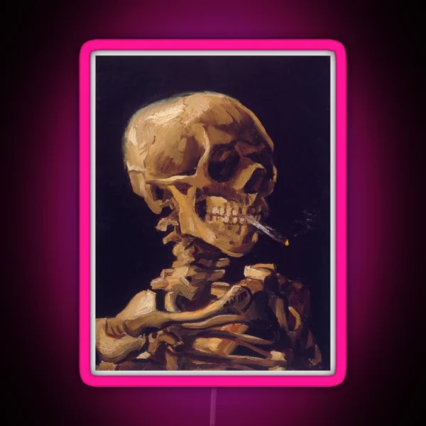 Vincent Van Gogh S Skull With A Burning RGB Neon Sign