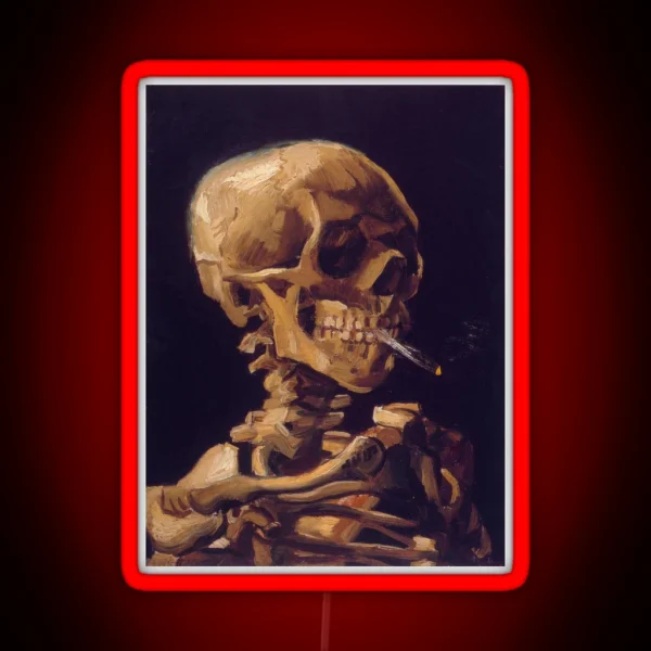 Vincent Van Gogh S Skull With A Burning RGB Neon Sign