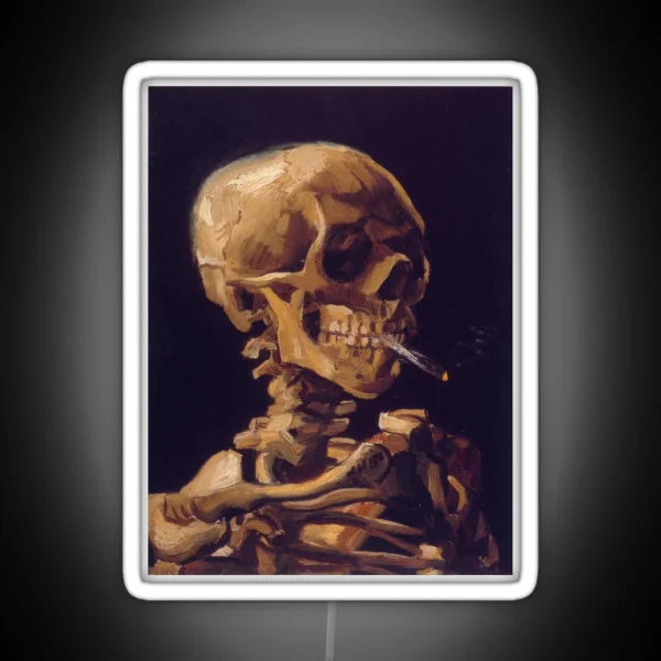 Vincent Van Gogh S Skull With A Burning RGB Neon Sign