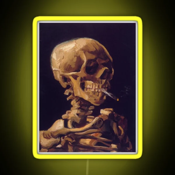 Vincent Van Gogh S Skull With A Burning RGB Neon Sign