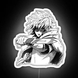 Vinland Saga Thorfinn Black And White Drawing RGB Neon Sign