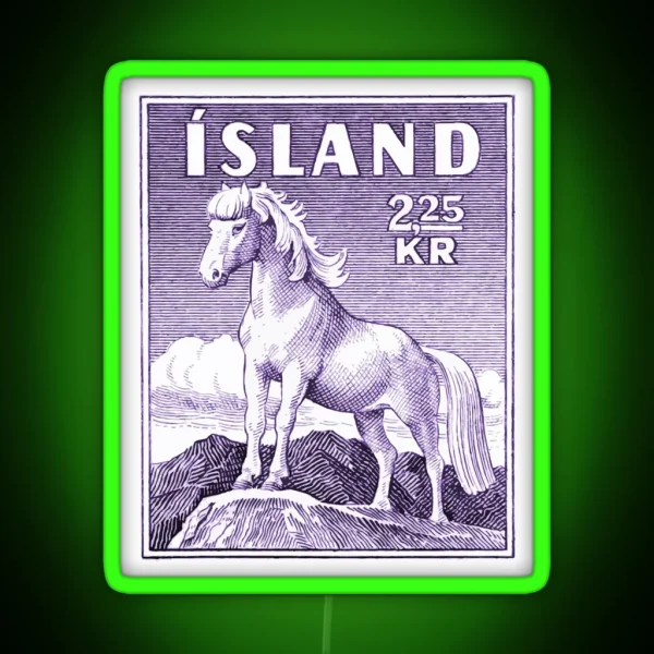 Vintage 1958 Icelandic Horse Postage Stamp RGB Neon Sign