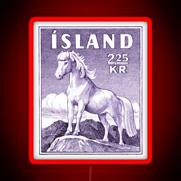 Vintage 1958 Icelandic Horse Postage Stamp RGB Neon Sign