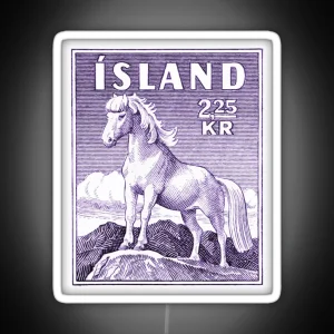 Vintage 1958 Icelandic Horse Postage Stamp RGB Neon Sign