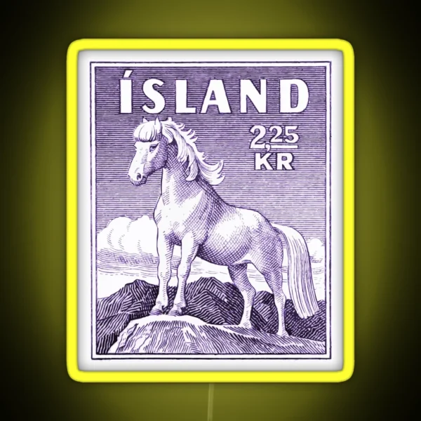 Vintage 1958 Icelandic Horse Postage Stamp RGB Neon Sign