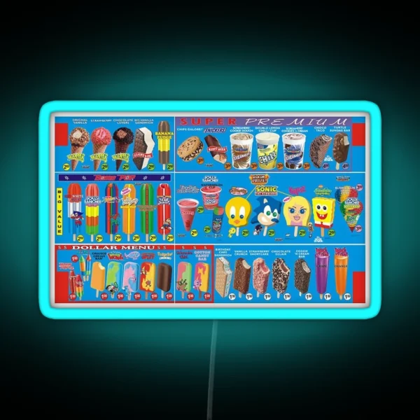 Vintage 2000s Ice Cream Truck Menu RGB Neon Sign