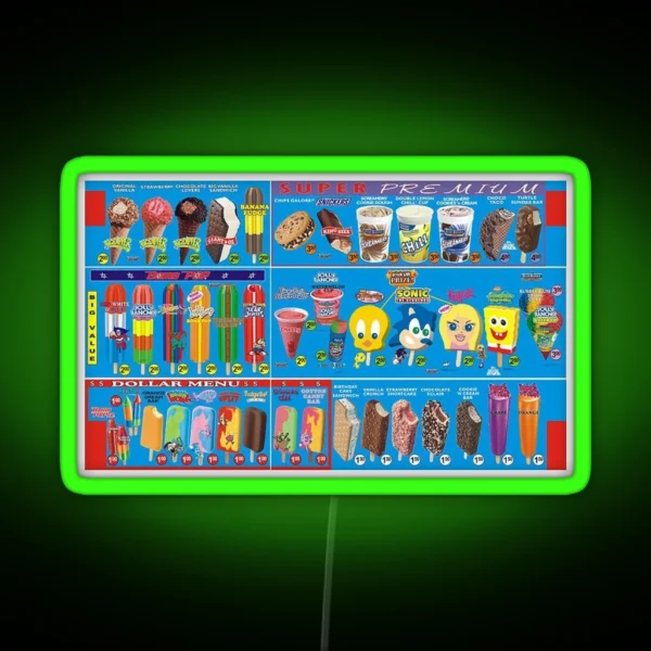 Vintage 2000s Ice Cream Truck Menu RGB Neon Sign