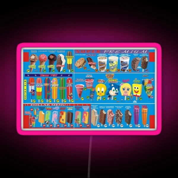 Vintage 2000s Ice Cream Truck Menu RGB Neon Sign