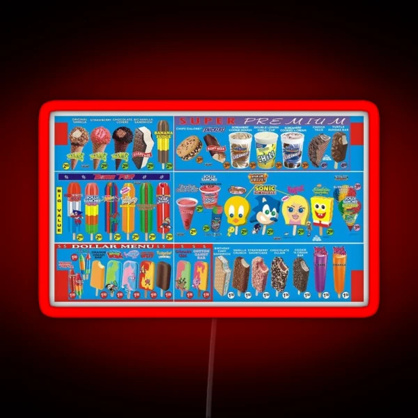 Vintage 2000s Ice Cream Truck Menu RGB Neon Sign