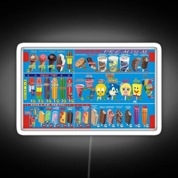 Vintage 2000s Ice Cream Truck Menu RGB Neon Sign