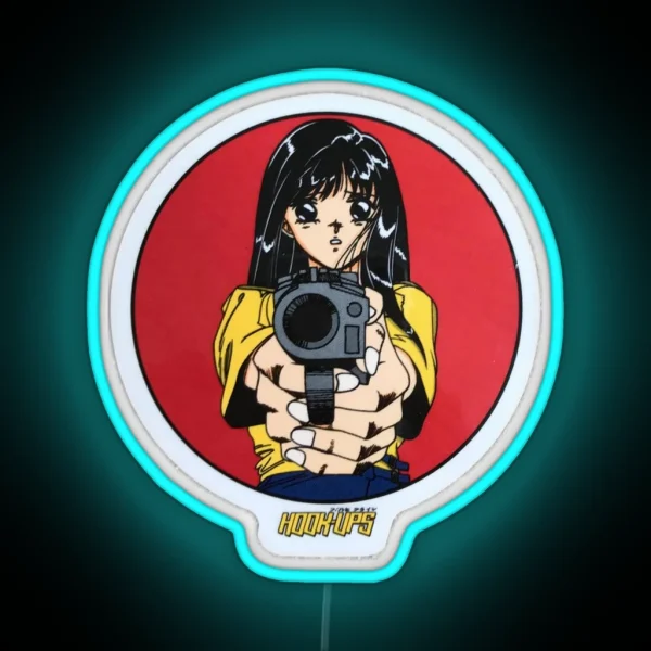 Vintage Anime Girl Hook Ups Skate Brand Gun RGB Neon Sign