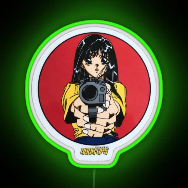 Vintage Anime Girl Hook Ups Skate Brand Gun RGB Neon Sign