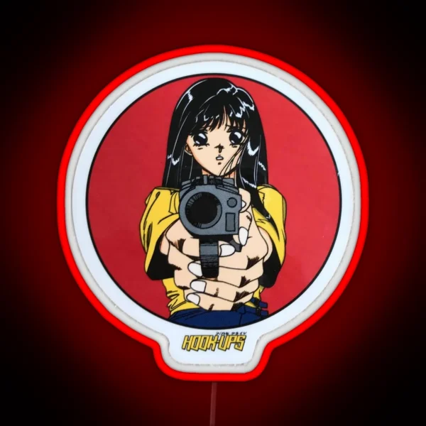 Vintage Anime Girl Hook Ups Skate Brand Gun RGB Neon Sign