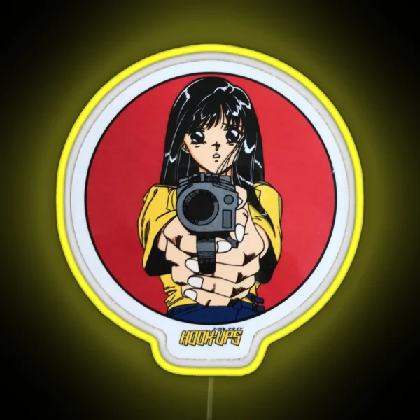Vintage Anime Girl Hook Ups Skate Brand Gun RGB Neon Sign