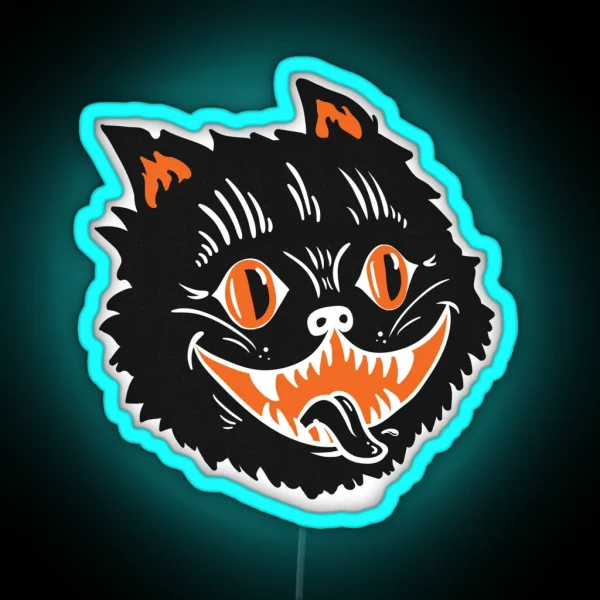 Vintage Black Halloween Cat RGB Neon Sign