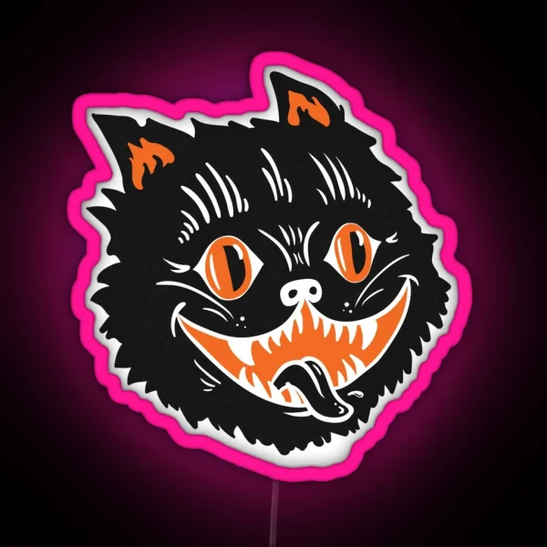 Vintage Black Halloween Cat RGB Neon Sign