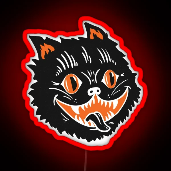 Vintage Black Halloween Cat RGB Neon Sign