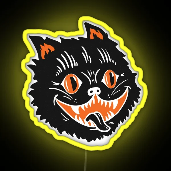 Vintage Black Halloween Cat RGB Neon Sign
