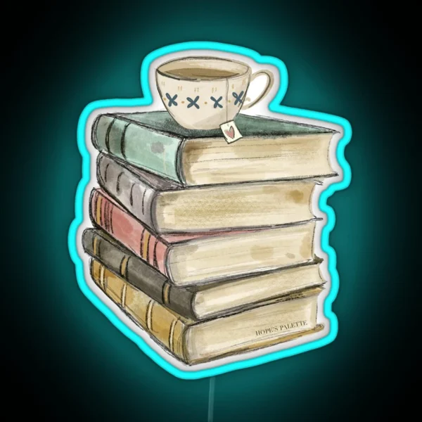 Vintage Book Stack And Tea RGB Neon Sign