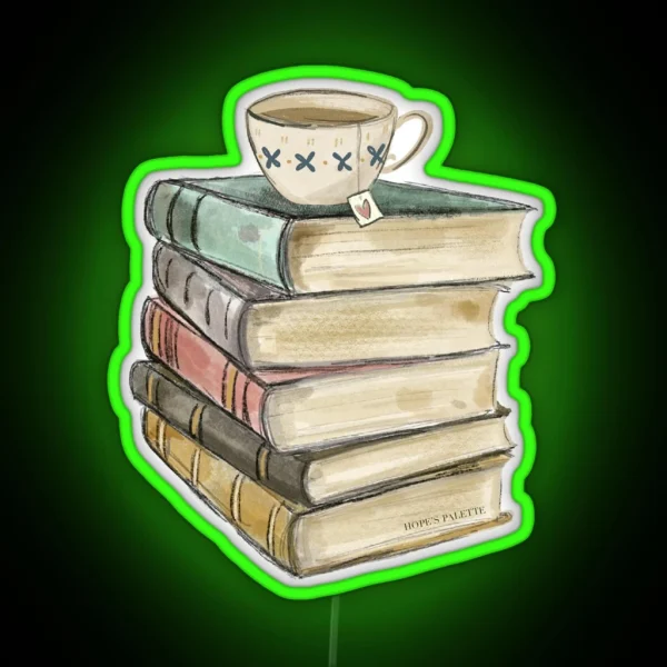 Vintage Book Stack And Tea RGB Neon Sign