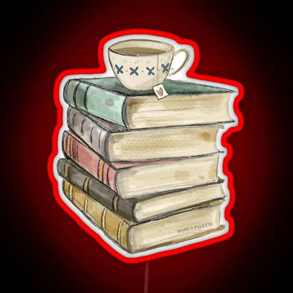 Vintage Book Stack And Tea RGB Neon Sign