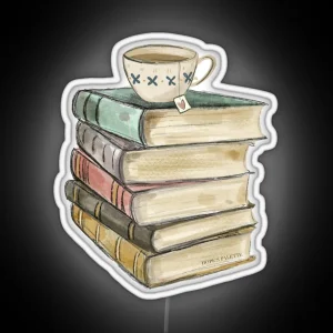 Vintage Book Stack And Tea RGB Neon Sign