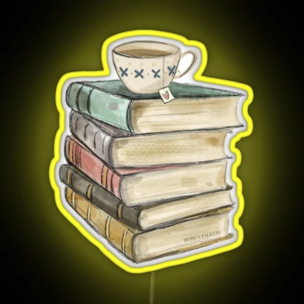 Vintage Book Stack And Tea RGB Neon Sign