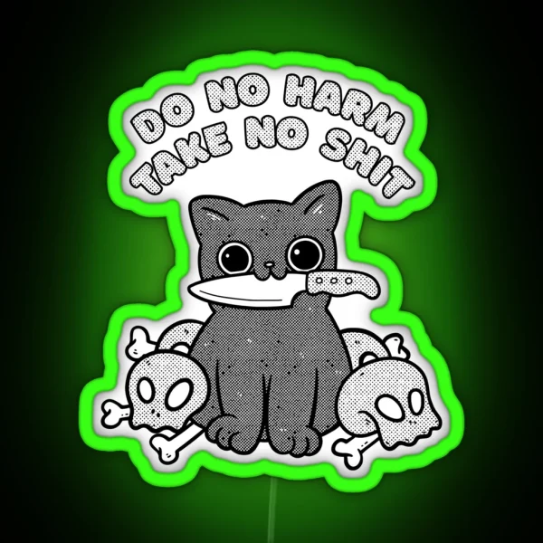 Vintage Cat Knife Do No Harm Take No Shit RGB Neon Sign