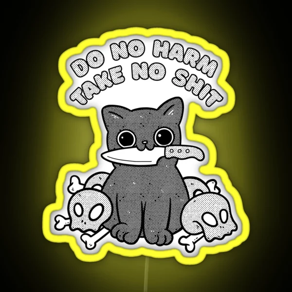 Vintage Cat Knife Do No Harm Take No Shit RGB Neon Sign